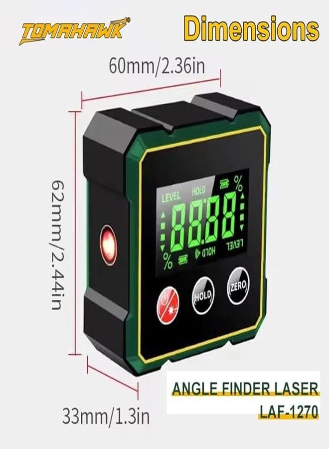 Tomahawk LAF-1270 Digital Angle Finder with Dual Laser | 4-Sided 90° Measurement | IP54 Water Resistant | USB-C Rechargeable Inclinometer | Strong Magnets | LCD Display - Image 2